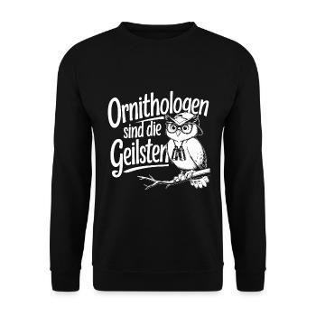 Ornithologen sind die Coolsten lustige Eule - Unisex Pullover - Schwarz - Vorne - Alina (178cm) & Michal (187cm)