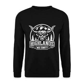 Highlands was sonst Schottisches Hochlandrind - Unisex Pullover - Schwarz - Vorne - Alina (178cm) & Michal (187cm)