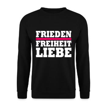 Frieden freiheit liebe - Unisex Pullover - Schwarz - Vorne - Alina (178cm) & Michal (187cm)