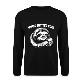 Süßes schläfriges Faultier immer mit der Ruhe - Unisex Pullover - Schwarz - Vorne - Alina (178cm) & Michal (187cm)