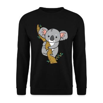 Koala - schaut vom Baum. - Unisex Pullover - Schwarz - Vorne - Alina (178cm) & Michal (187cm)