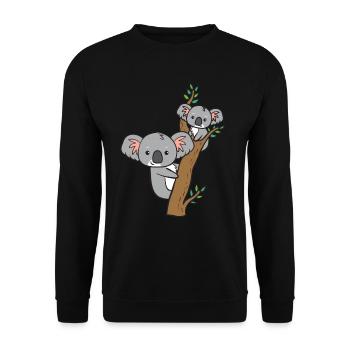 Koala - Mammi und Kind auf Baum - Unisex Pullover - Schwarz - Vorne - Alina (178cm) & Michal (187cm)