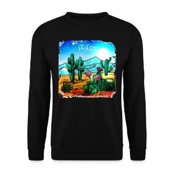 Kakteen in einer Wüstenlandschaft - Unisex Pullover - Schwarz - Vorne - Alina (178cm) & Michal (187cm)