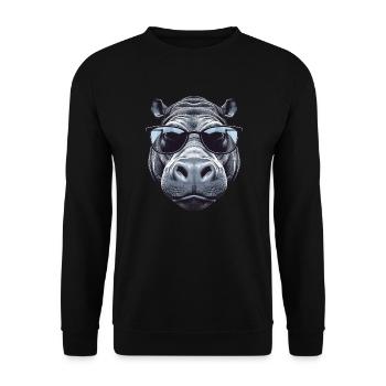 Nilpferd mit Sonnenbrille - Unisex Pullover - Schwarz - Vorne - Alina (178cm) & Michal (187cm)