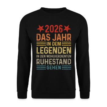 2026 Legende Ruhestand Rentner Pensionär Geschenk - Unisex Pullover - Schwarz - Vorne - Alina (178cm) & Michal (187cm)