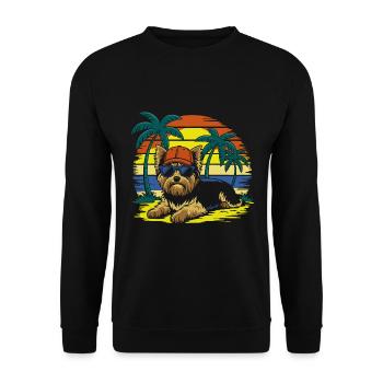 Cool Yorkie Yorkshire Terrier Under Palm Trees - Unisex Sweatshirt - black - Front - Alina (178cm) & Michal (187cm)