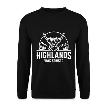 Highlands was sonst Schottisches Hochlandrind - Unisex Pullover - Schwarz - Vorne - Alina (178cm) & Michal (187cm)