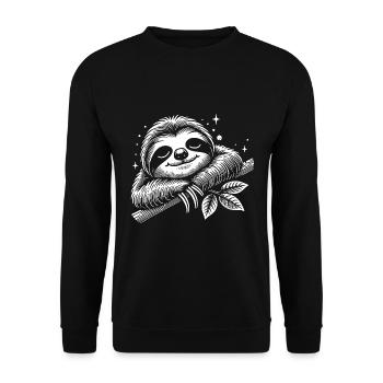 Süßes schläfriges Faultier immer mit der Ruhe - Unisex Pullover - Schwarz - Vorne - Alina (178cm) & Michal (187cm)