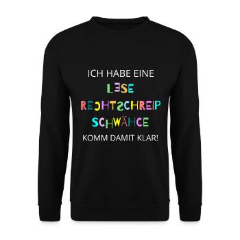 LRS Lese-Rechtschreib-Schwäche Rechtschreibung - Unisex Pullover - Schwarz - Vorne - Alina (178cm) & Michal (187cm)