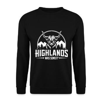 Highlands was sonst Schottisches Hochlandrind - Unisex Pullover - Schwarz - Vorne - Alina (178cm) & Michal (187cm)