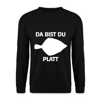 Da Bist Du Platt Geschenk Angler Scholle Ostsee - Unisex Pullover - Schwarz - Vorne - Alina (178cm) & Michal (187cm)