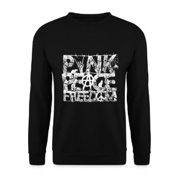 Punk Frieden Freiheit Distressed Grafik Typografie - Unisex Pullover - Schwarz - Vorne - Alina (178cm) & Michal (187cm)