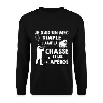 Mec simple Chasseur Et Apéro Humour Chasse - Sweat-shirt Unisexe - noir - Devant - Alina (178cm) & Michal (187cm)