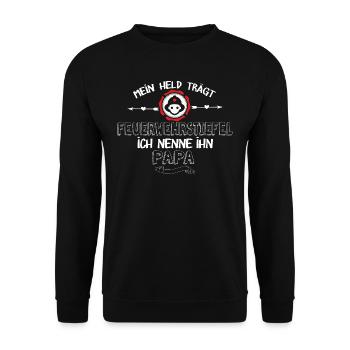 Feuerwehr Stiefelheld Feuerwehrmann Papa Geschenk - Unisex Pullover - Schwarz - Vorne - Alina (178cm) & Michal (187cm)
