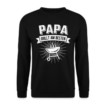 Papa grillt am Besten BBQ Grillmeister - Unisex Pullover - Schwarz - Vorne - Alina (178cm) & Michal (187cm)