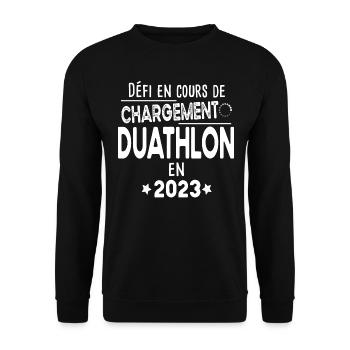Duathlon 2023 Course à pied Cyclisme Vélo Cycliste - Sweat-shirt Unisexe - noir - Devant - Alina (178cm) & Michal (187cm)
