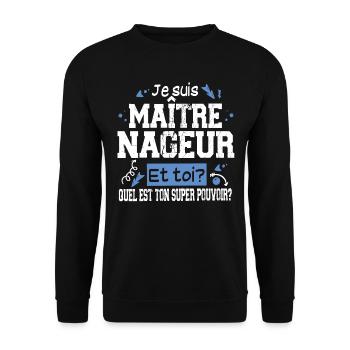Maître-Nageur Cadeau Piscine T-shirt Super Pouvoir - Sweat-shirt Unisexe - noir - Devant - Alina (178cm) & Michal (187cm)