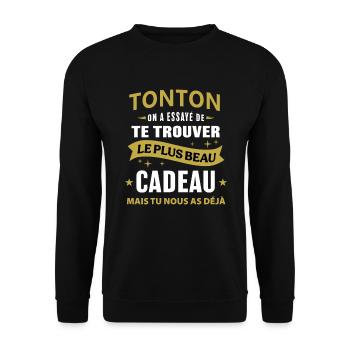 Tonton le plus beau cadeau c'est nous humour oncle - Sweat-shirt Unisexe - noir - Devant - Alina (178cm) & Michal (187cm)