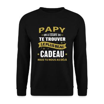 Papy le plus beau cadeau c'est nous cadeau papi - Sweat-shirt Unisexe - noir - Devant - Alina (178cm) & Michal (187cm)