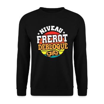 Niveau frérot débloqué cadeau frère humour frangin - Sweat-shirt Unisexe - noir - Devant - Alina (178cm) & Michal (187cm)