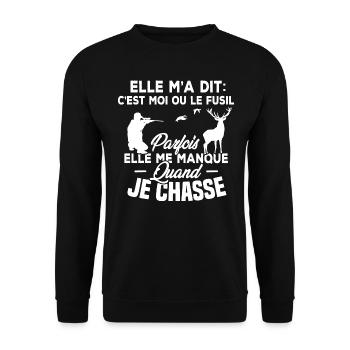 Le fusil parfois elle me manque quand je chasse - Sweat-shirt Unisexe - noir - Devant - Alina (178cm) & Michal (187cm)