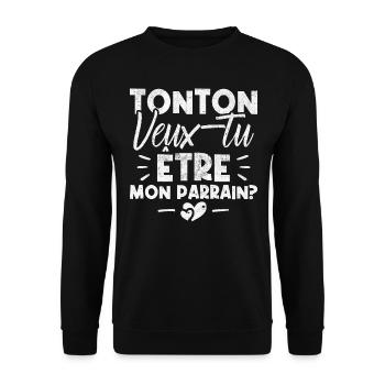 Tonton Veux tu être Mon Parrain? - Sweat-shirt Unisexe - noir - Devant - Alina (178cm) & Michal (187cm)
