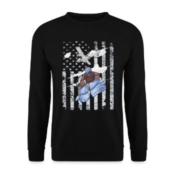 Cooles Fallschirmspringen, Fallschirmspringer Amerikanische Flagge - Unisex Pullover - Schwarz - Vorne - Alina (178cm) & Michal (187cm)