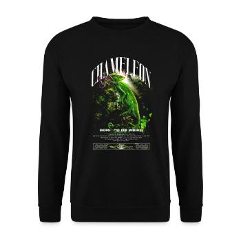 Verschleiertes Chamäleon Moderner Streetwear-Reptilienwärter - Unisex Pullover - Schwarz - Vorne - Alina (178cm) & Michal (187cm)