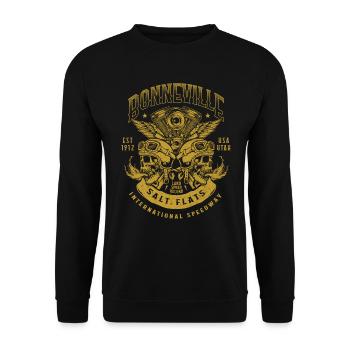 Bonneville Salt Flats Motorradrennen Biker - Unisex Pullover - Schwarz - Vorne - Alina (178cm) & Michal (187cm)