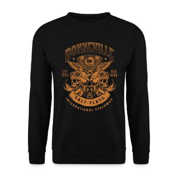 Bonneville Salt Flats Motorradrennen Vintage - Unisex Pullover - Schwarz - Vorne - Alina (178cm) & Michal (187cm)