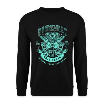 Bonneville Salt Flats Motorradrennen Vintage - Unisex Pullover - Schwarz - Vorne - Alina (178cm) & Michal (187cm)