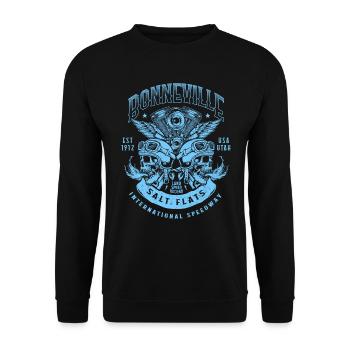 Bonneville Salt Flats Motorradrennen Vintage - Unisex Pullover - Schwarz - Vorne - Alina (178cm) & Michal (187cm)