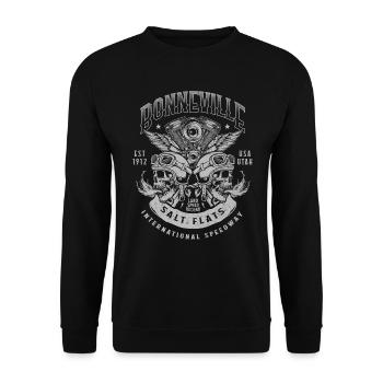 Bonneville Salt Flats Motorradrennen Vintage - Unisex Pullover - Schwarz - Vorne - Alina (178cm) & Michal (187cm)