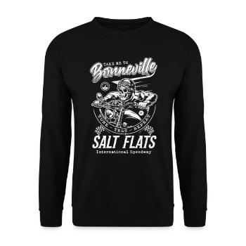 Bonneville Salt Flats Motorradrennen Vintage - Unisex Pullover - Schwarz - Vorne - Alina (178cm) & Michal (187cm)