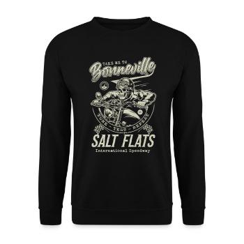 Bonneville Salt Flats Motorradrennen Vintage - Unisex Pullover - Schwarz - Vorne - Alina (178cm) & Michal (187cm)