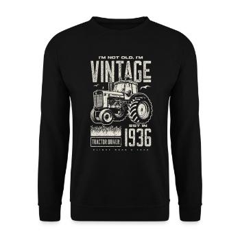 Tracteur Vintage Farmer Anniversaire Né En 1936 - Sweat-shirt Unisexe - noir - Devant - Alina (178cm) & Michal (187cm)