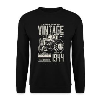 Vintage Traktor Landwirt Geburtstag geboren 1944 - Unisex Pullover - Schwarz - Vorne - Alina (178cm) & Michal (187cm)