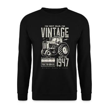 Vintage Traktor Landwirt Geburtstag geboren 1947 - Unisex Pullover - Schwarz - Vorne - Alina (178cm) & Michal (187cm)
