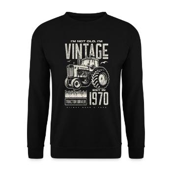Tracteur Vintage Farmer Anniversaire Né En 1970 - Sweat-shirt Unisexe - noir - Devant - Alina (178cm) & Michal (187cm)