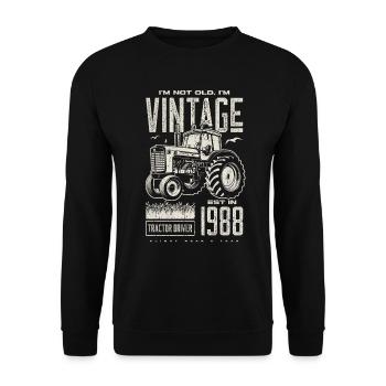 Vintage Tractor Farmer Birthday Born In 1988 - Unisex Sweatshirt - black - Front - Alina (178cm) & Michal (187cm)