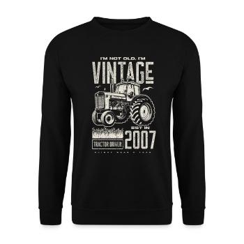Vintage Traktor Landwirt Geburtstag geboren im Jahr 2007 - Unisex Pullover - Schwarz - Vorne - Alina (178cm) & Michal (187cm)