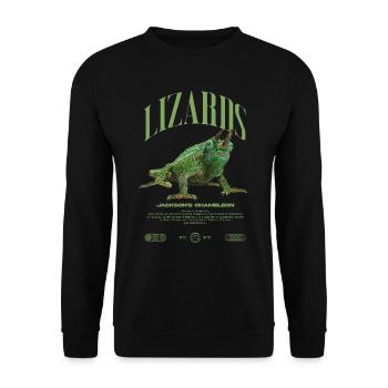 Jackson's Chamäleon Streetwear Eidechsenwärter - Unisex Pullover - Schwarz - Vorne - Alina (178cm) & Michal (187cm)