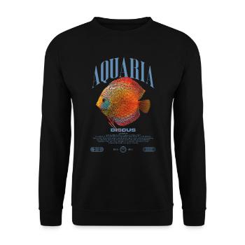 Diskus-Buntbarsch Fish Keeper Moderne Streetwear - Unisex Pullover - Schwarz - Vorne - Alina (178cm) & Michal (187cm)