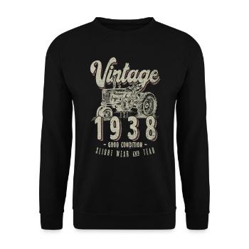 Anniversaire De Fermier De Tracteur Vintage Né En 1938 - Sweat-shirt Unisexe - noir - Devant - Alina (178cm) & Michal (187cm)
