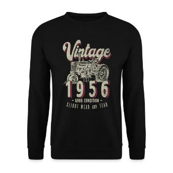 Oldtimer Traktor Farmer Geburtstag Jahrgang 1956 - Unisex Pullover - Schwarz - Vorne - Alina (178cm) & Michal (187cm)