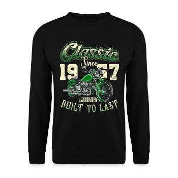 Moto Motard Moto Anniversaire Né En 1957 - Sweat-shirt Unisexe - noir - Devant - Alina (178cm) & Michal (187cm)
