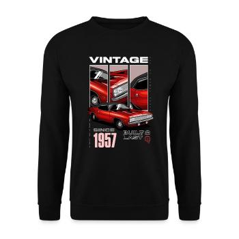 Je ne suis pas vieux, je suis une voiture classique vintage née en 1957 - Sweat-shirt Unisexe - noir - Devant - Alina (178cm) & Michal (187cm)