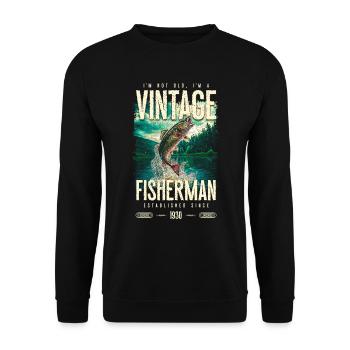 Vintage Trout Fisherman Fishing Birthday 1930 - Unisex Sweatshirt - black - Front - Alina (178cm) & Michal (187cm)