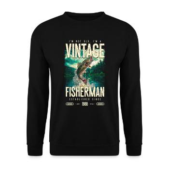 Jahrgang Forelle Fischer Angeln Geburtstag 1986 - Unisex Pullover - Schwarz - Vorne - Alina (178cm) & Michal (187cm)