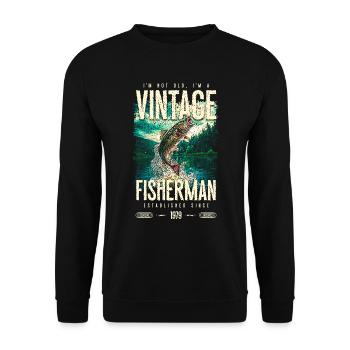 Vintage Trout Fisherman Fishing Birthday 1979 - Unisex Sweatshirt - black - Front - Alina (178cm) & Michal (187cm)